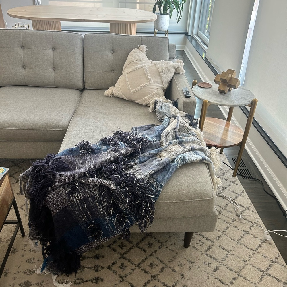 Anthropologie “All Roads Yucca” Throw Blanket (blues, navy, and cream/tan)